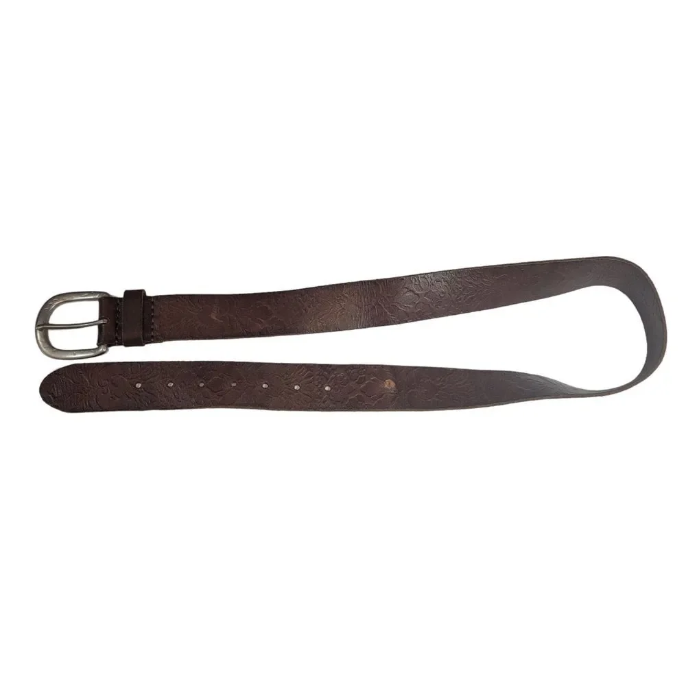 American Eagle S/P Brown Tooled Embossed Floral Genuine Leather Belt‎ 31